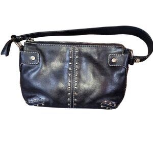 Michael Kors Black Pebbled Leather Vintage Y2K Silver Studded Handb…
